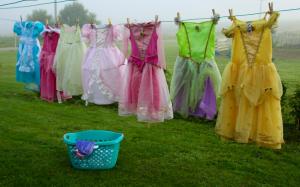 Dresses hanging on a clothes line