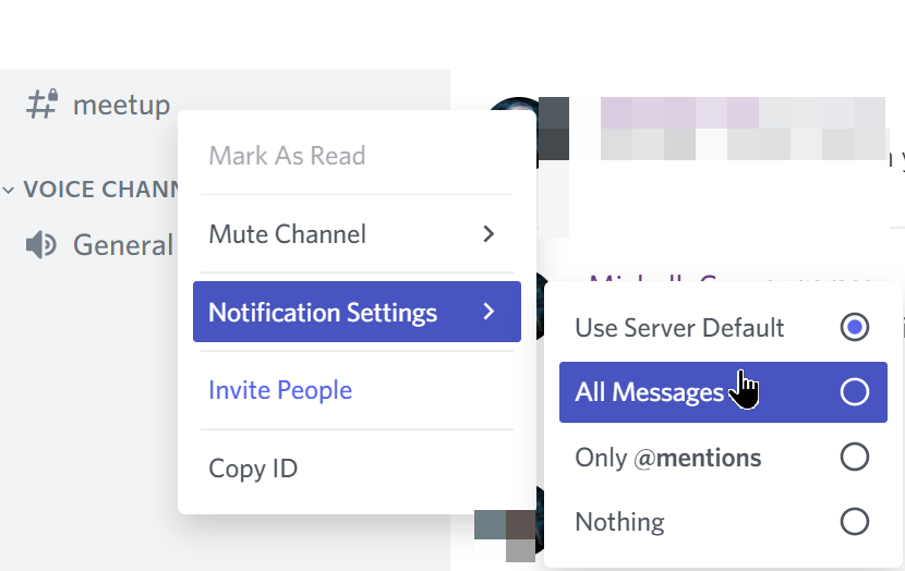 Screenshot of Discord channel notifications settings.