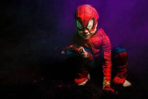 Halloween photo of a boy in a Spiderman outfit by La Crosse Photographer Jeff Wiswell of J.L. Wiswell Photography