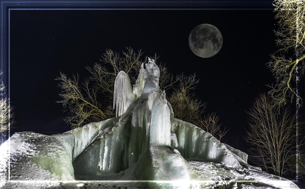 Maker: Alan Miller Entered in: 2018 April Competition - B Creative Score: 36 points  1st PlaceJudge's comments: Very nice composite image; multiple points of interest; some bright highlight areasMaker's comments: Night shot of a frozen Artesian Ice sculpture near Maiden Rock WI