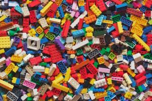 Pile of Lego bricks in all different colors.