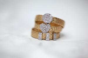 Stacked rings on white background.